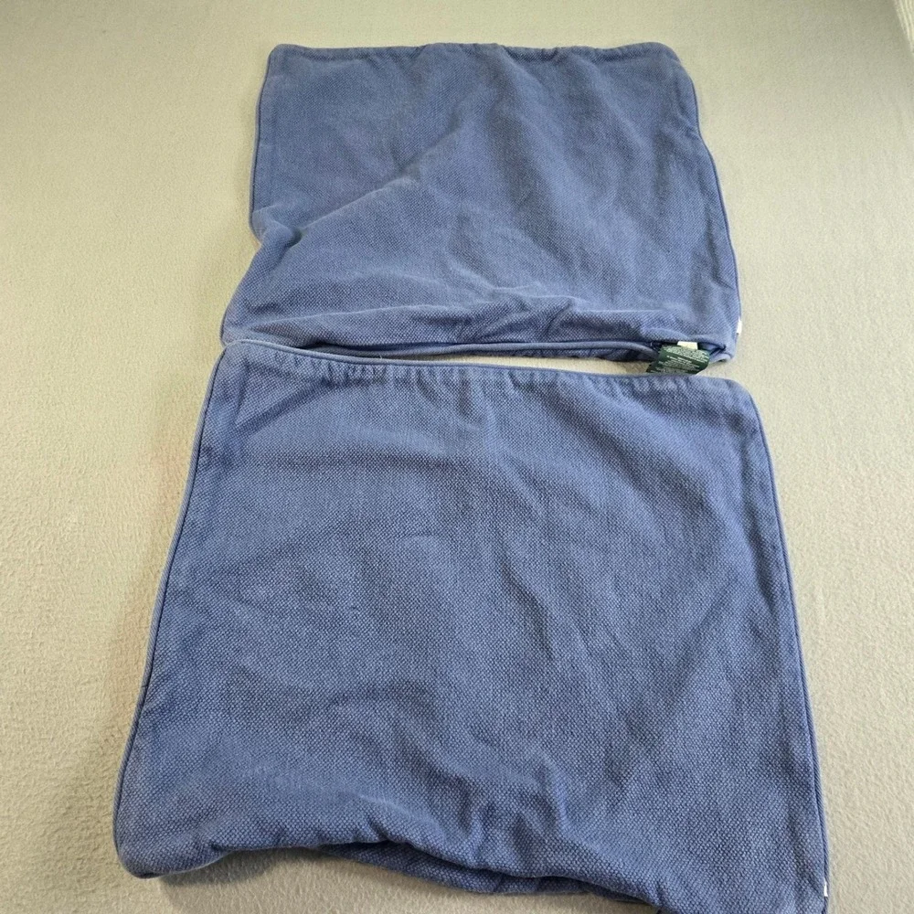 Ralph Lauren Pillow Sham Set Unisex 18x18 Blue Cotton Pique RLL Monogram Square